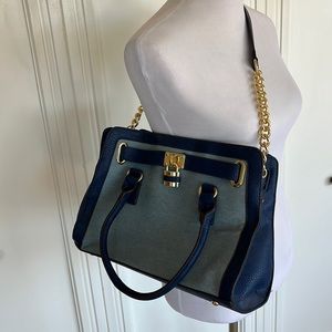 Blue bag with gold hardware